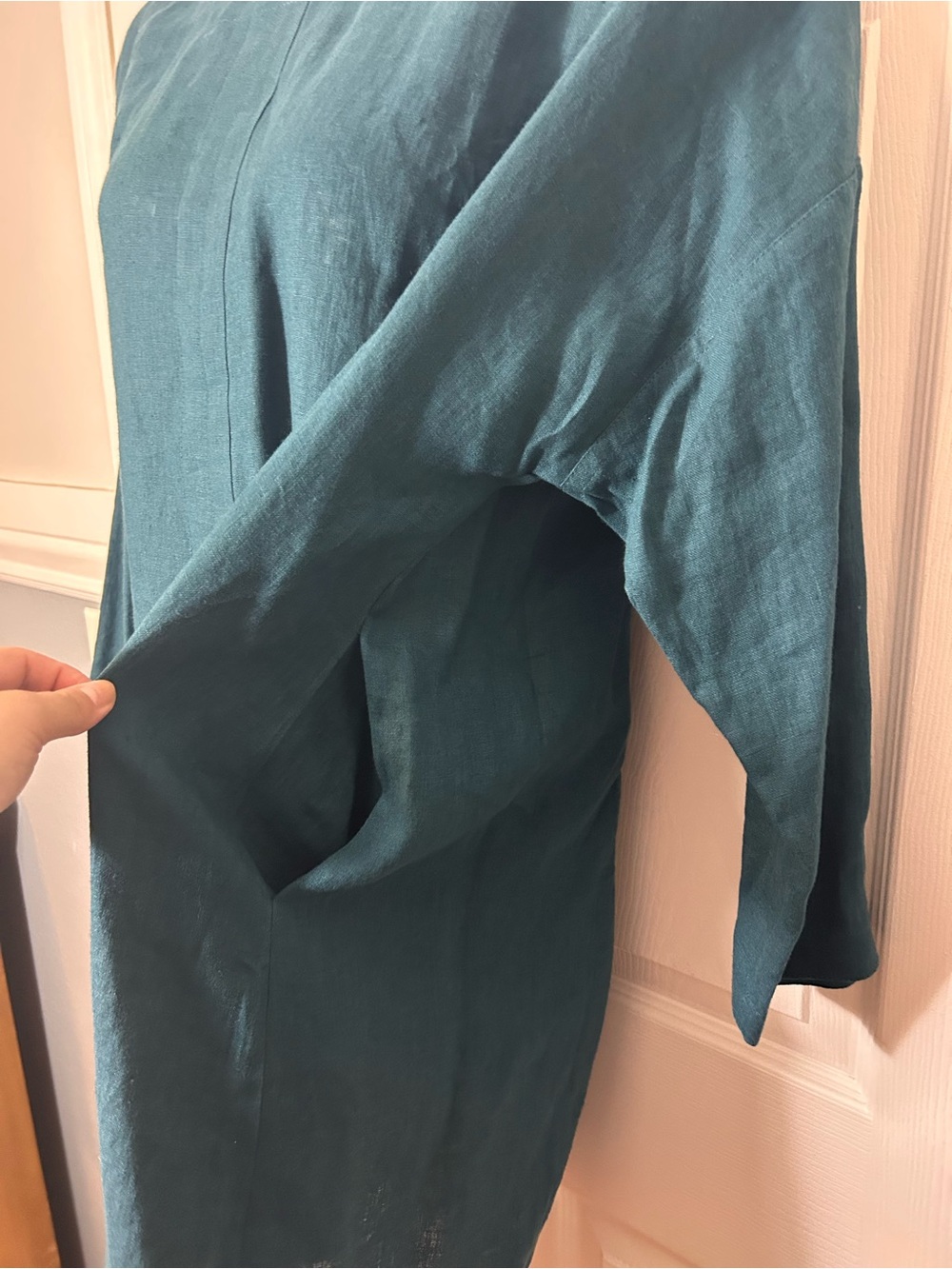 Linenbee Teal Linen Tunic Top Relaxed Fit With Pockets View 6